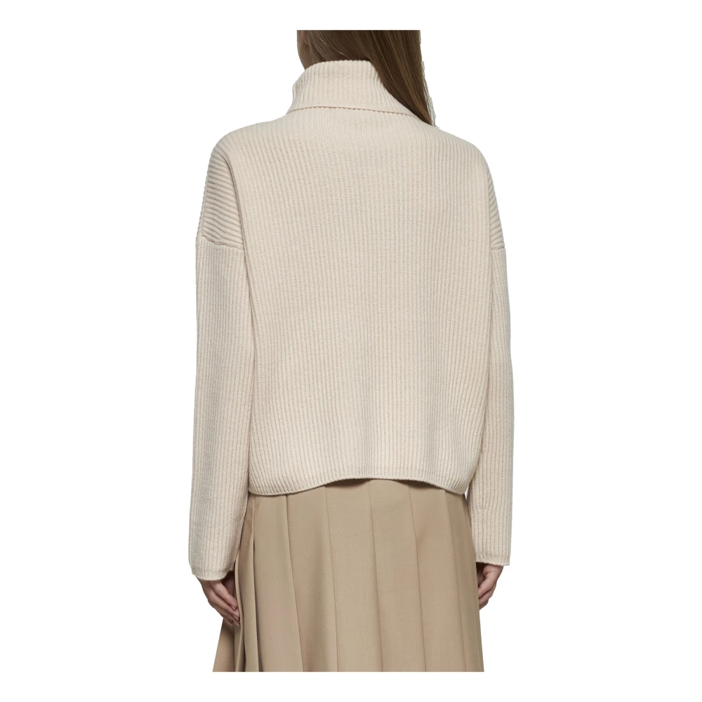 Max Mara Studio Beige Ribbed Turtleneck Sweater Beige Dames