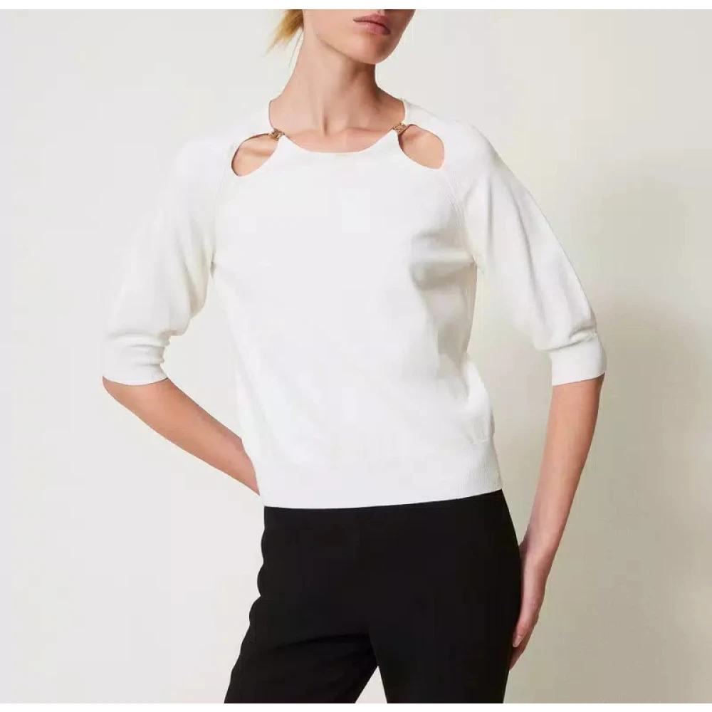Twinset Cut Out Oval T-Shirt White Dames