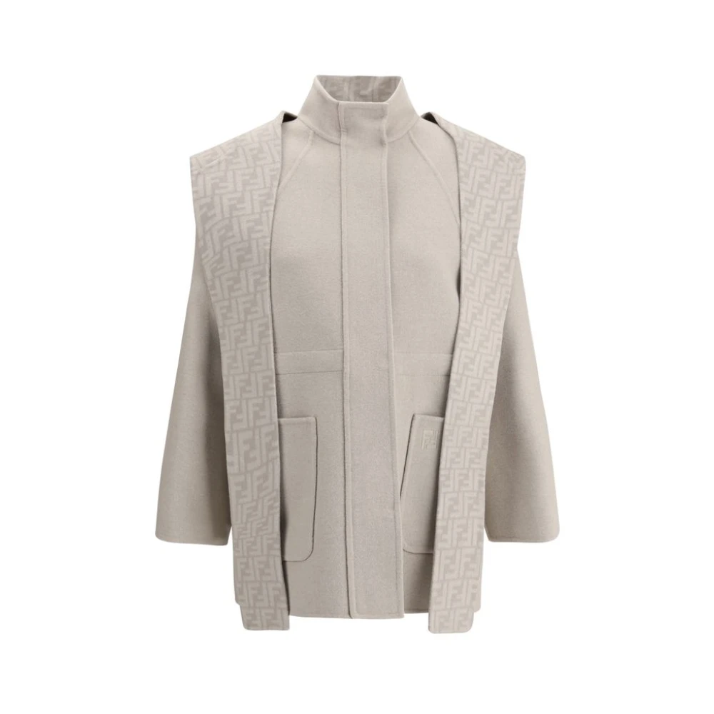 Fendi Stijlvolle wollen jas met afneembare capuchon Beige Dames