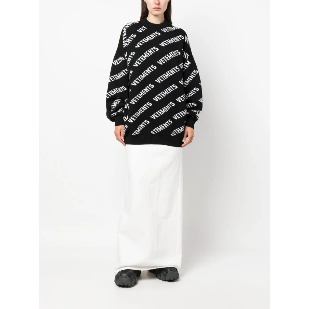 Vetements Logo-Print Gebreide Trui Black Dames