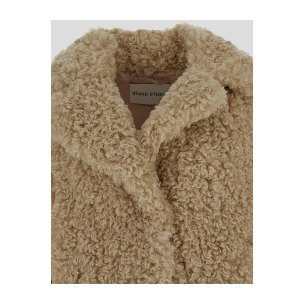 Stand Studio Faux Fur Cocoon Coat Beige Dames