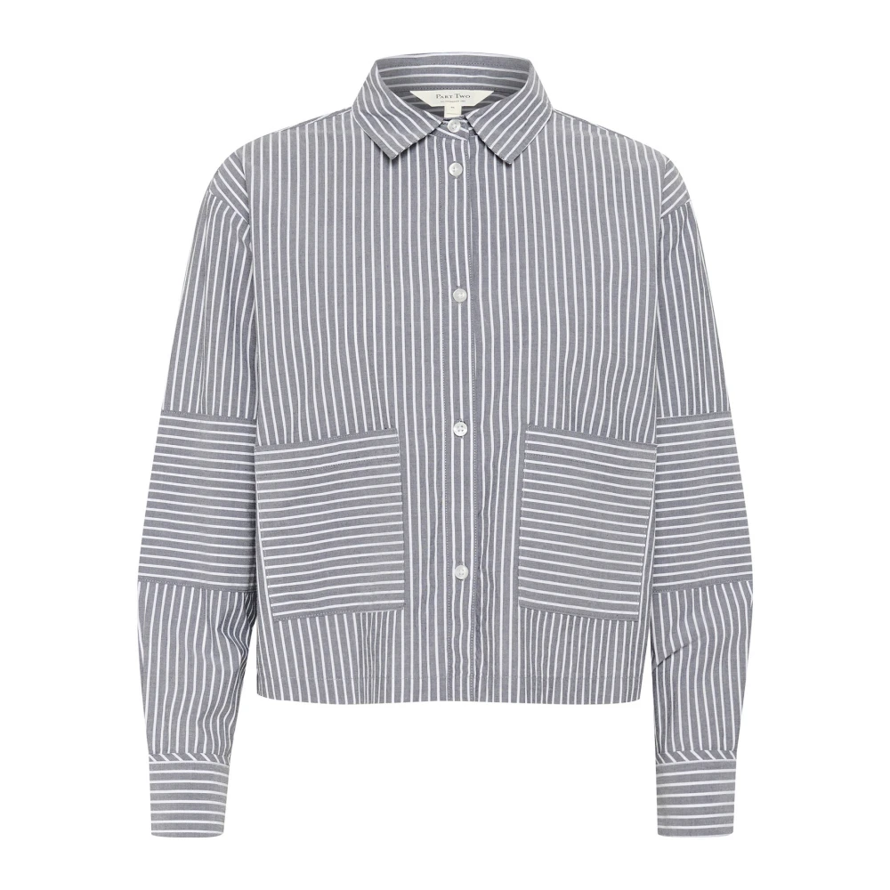 Part Two Gestreepte overhemdblouse met oversized zakken Blue Dames