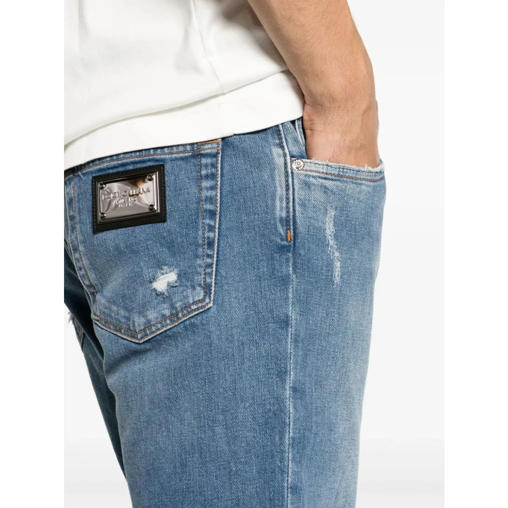 Dolce & Gabbana Slim-fit jeans met distressed look Blue Heren