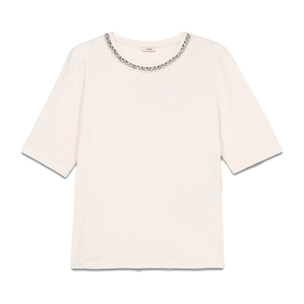 Oltre T-shirt met juweelborduursel White Dames