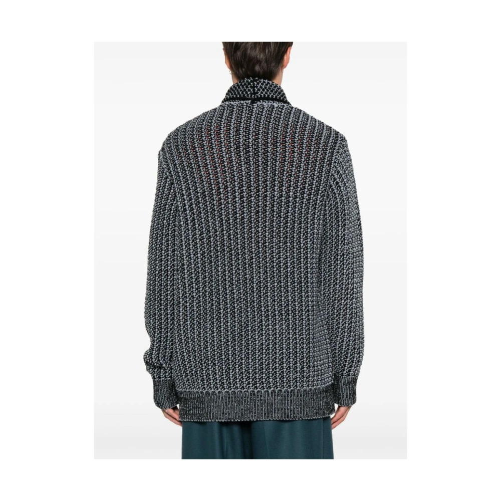 Dries Van Noten Chunky Gebreide V-Hals Trui Black Heren