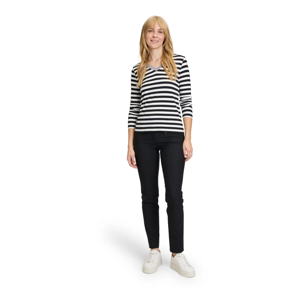 Betty Barclay Gestreept V-hals T-shirt Black Dames