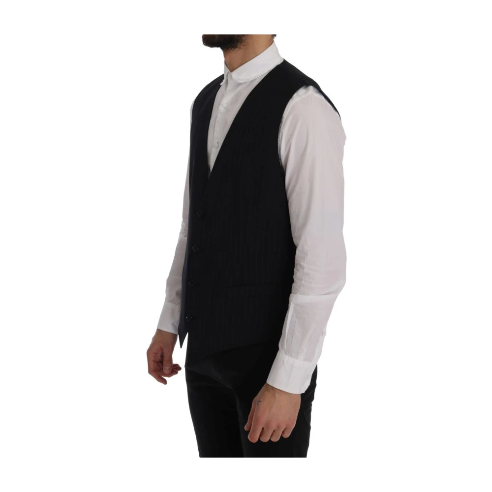 Dolce & Gabbana Elegante Blauw Gestreepte Vest Blue Heren
