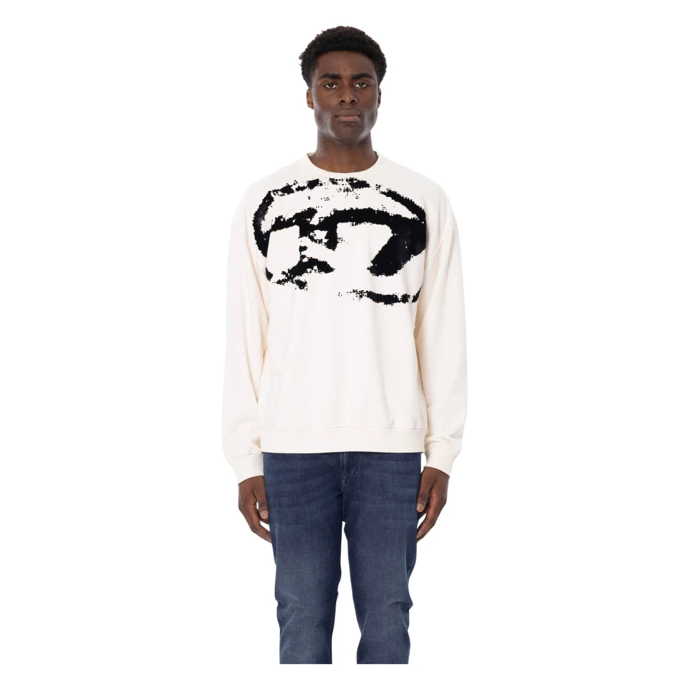 Diesel Men's White S-Boxt Flocked Oval D Sweatshirt - Sweatshirts - M - Sweatshirts & Hoodies