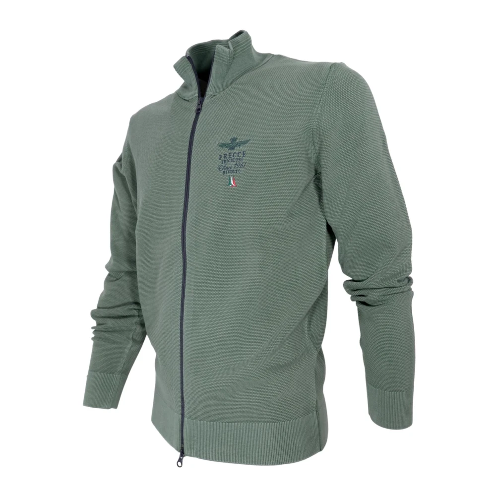 aeronautica militare Groene Katoenen Full Zip Sweater Ma1393 Green Heren