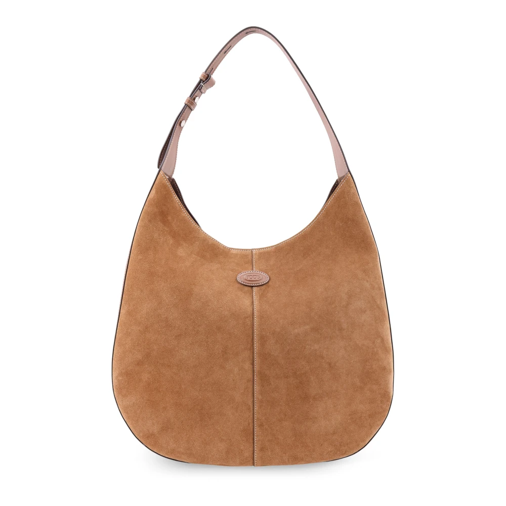 TOD'S Suède en leren schoudertas met logopatch Brown Dames