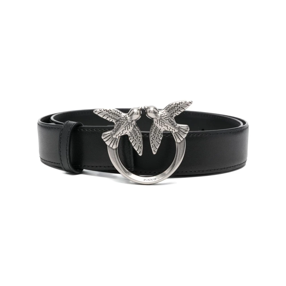 Pinko Women's Black Leather Belt With Silver Logo - Belts - L - Accessories