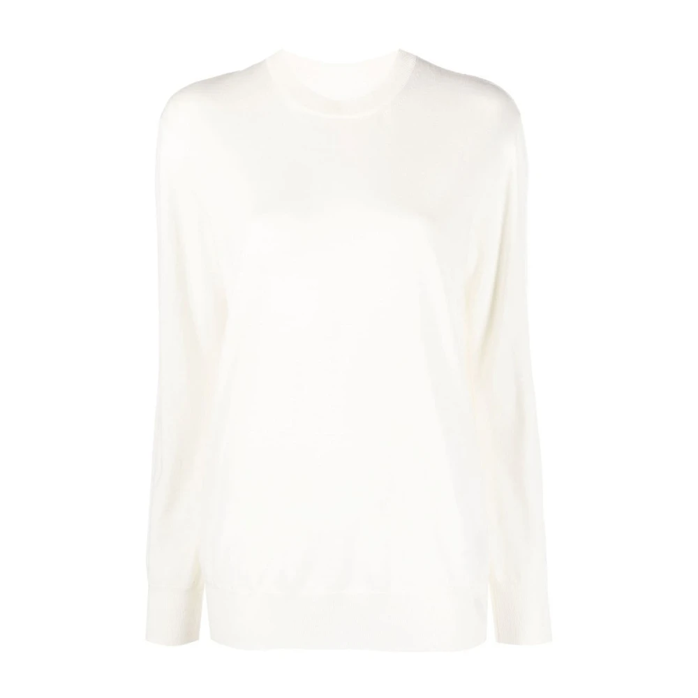 Jil Sander Women's Beige Elegant Wool Jumper - Round-Neck Knitwear - S - Knitwear