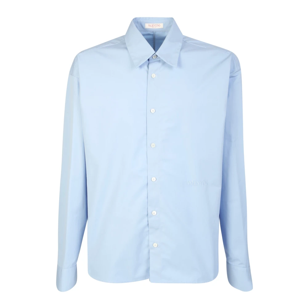 Valentino , Formal Shirts, Male, Blue, M, Blue Cotton Popeline Shirt - Image 4