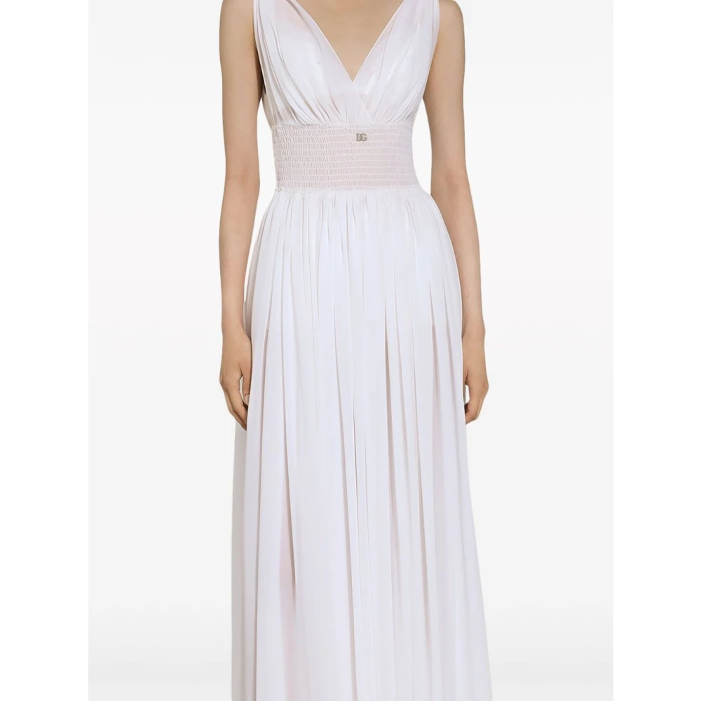 Dolce & Gabbana Witte Zijden V-Hals Jurk White Dames