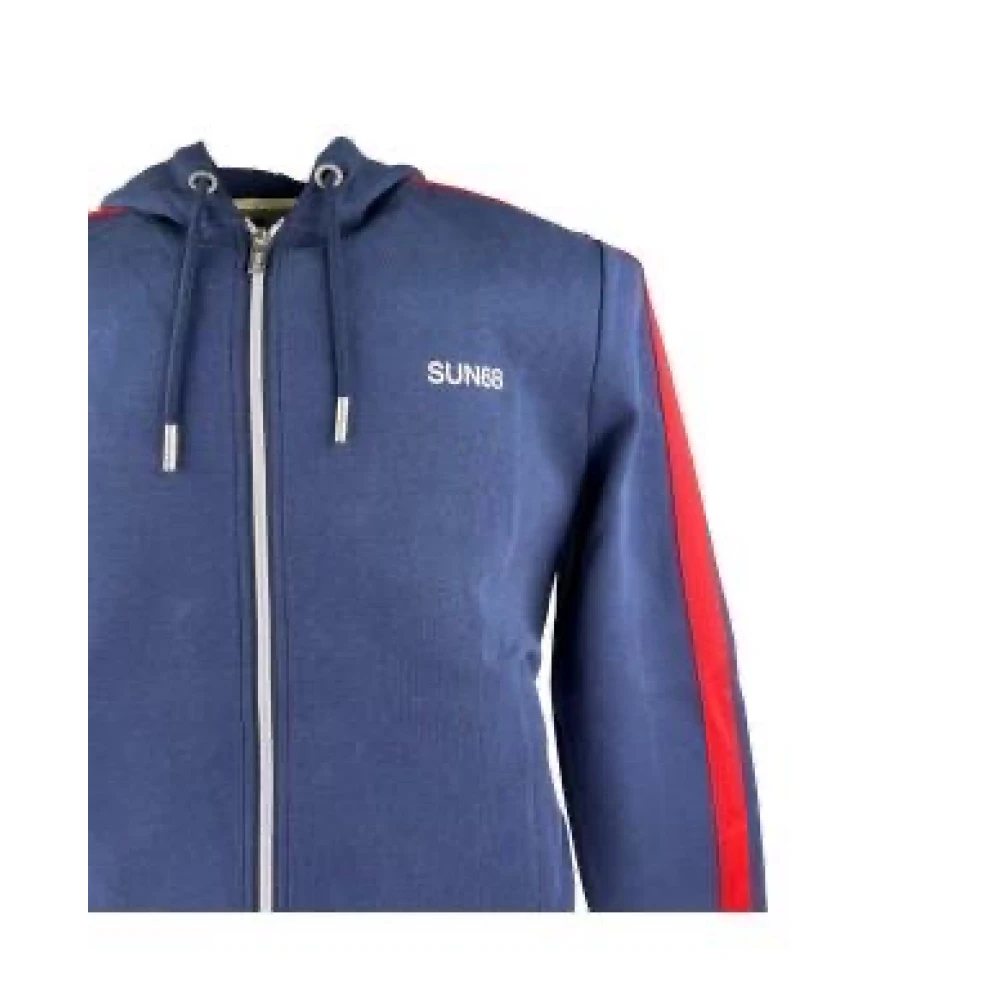 Sun68 Heritage Cotton Hoodie met Zip Stripe Blue Heren