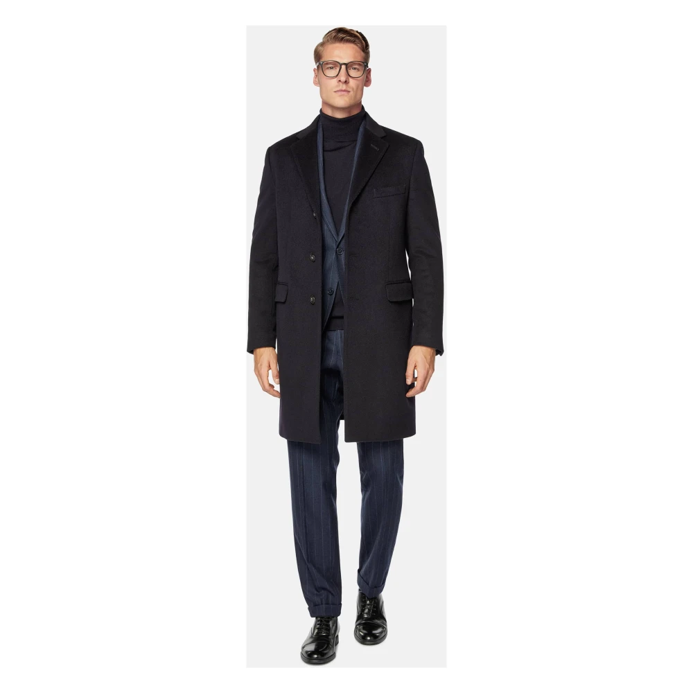 Boggi Milano Cashmere Blend Enkelrijdige Jas Blue Heren
