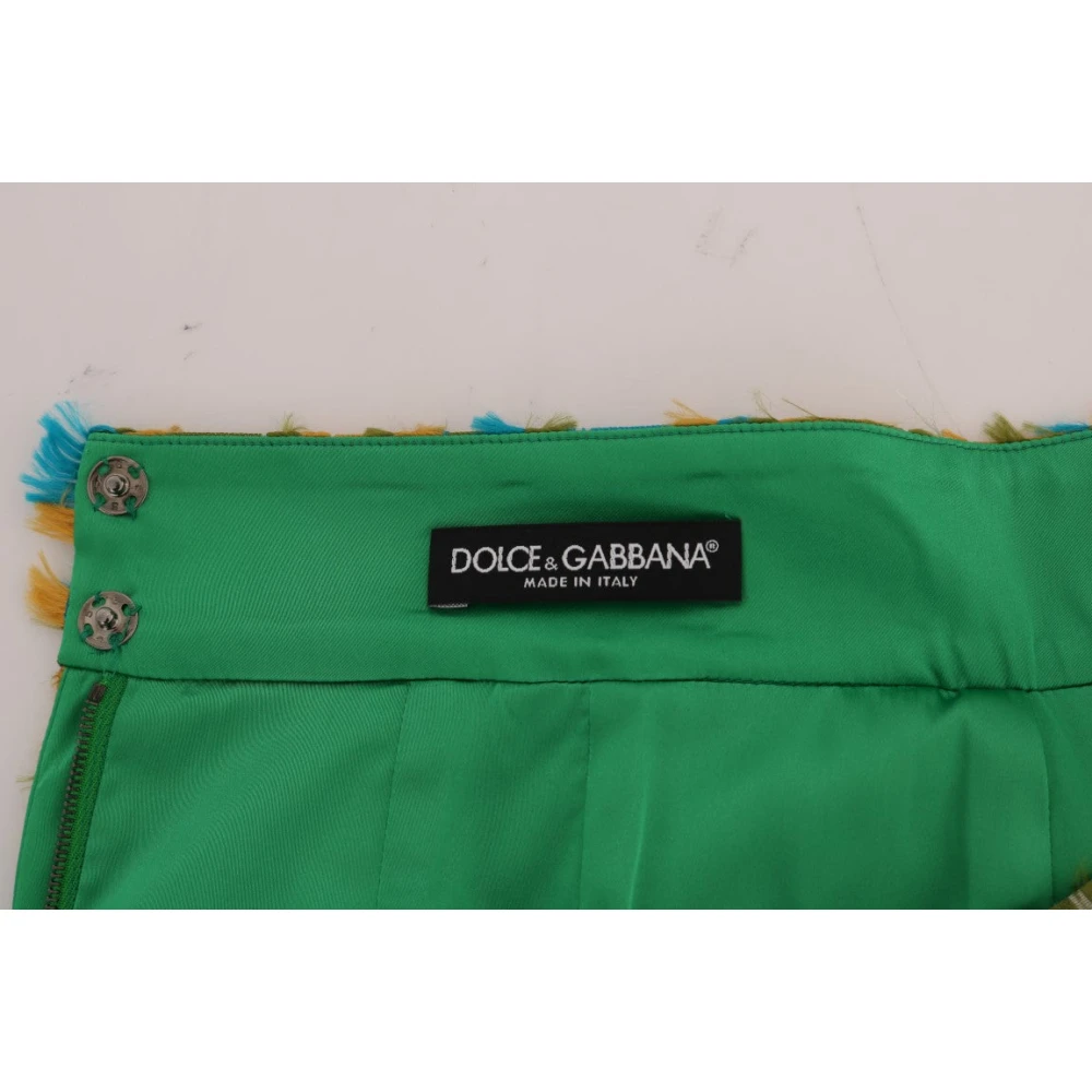 Dolce & Gabbana Elegante Groene Jacquard Pencil Rok Multicolor Dames