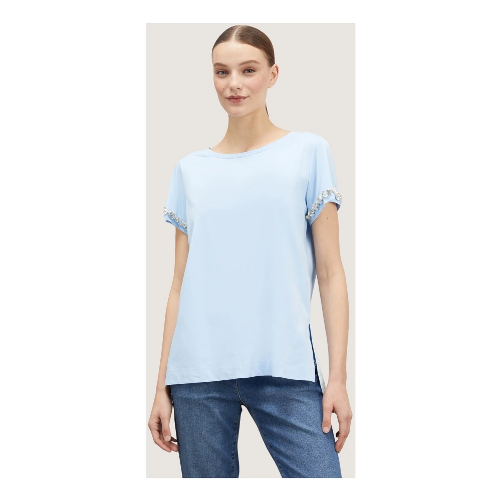 Motivi T-shirt met kristalversierde mouwen Blue Dames