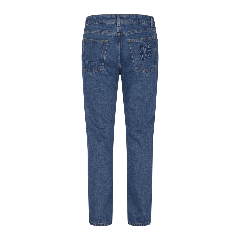 Palm Angels Monogram Straight Denim Lichtblauw Zwart Blue Heren