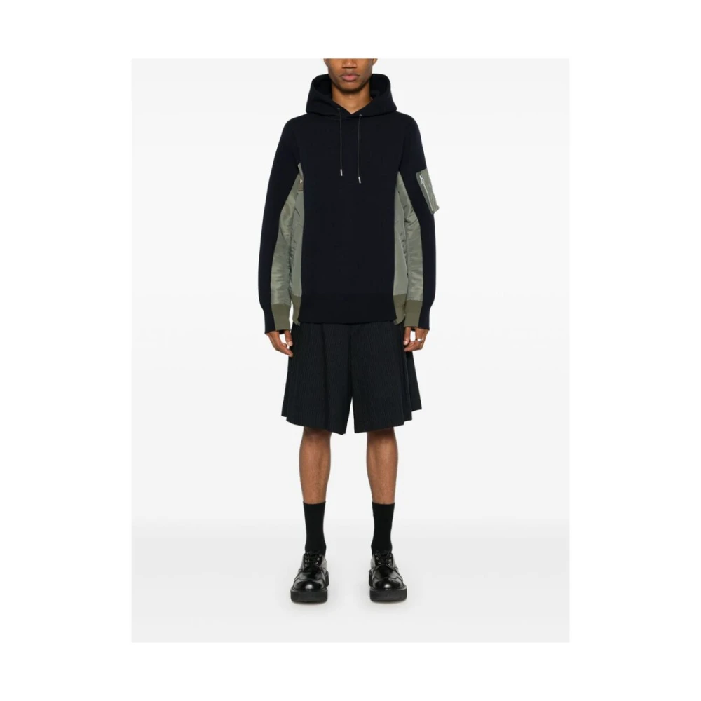 Sacai Kleur-blok capuchontrui met ritssluiting zak Blue Heren