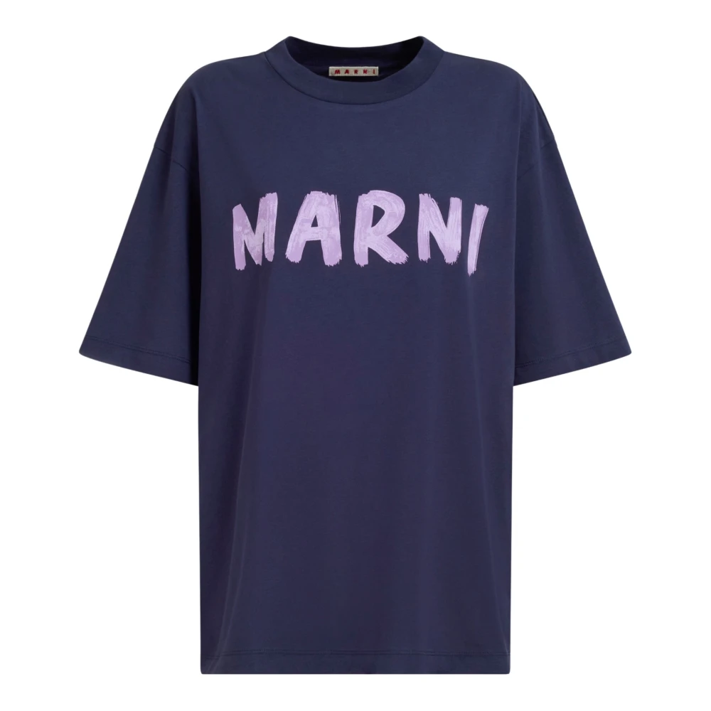 Marni Organisch Katoenen Logo T-Shirt Blue Dames