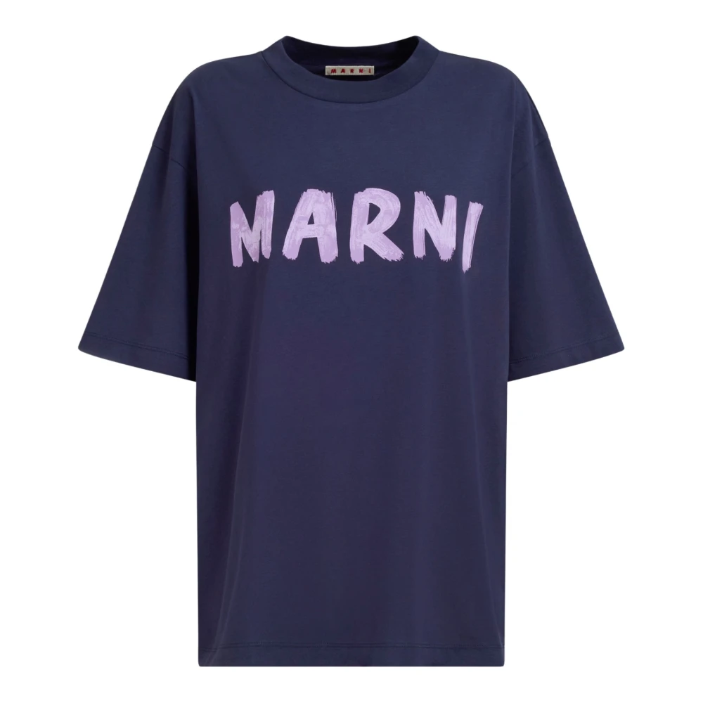 Marni Women's Blue Logo Printed Crewneck T-Shirt