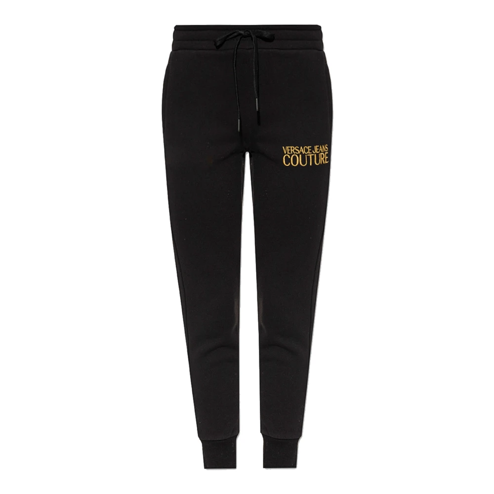 Versace Jeans Couture Zwarte Joggerbroek met Geborduurd Gouden Logo Black Dames