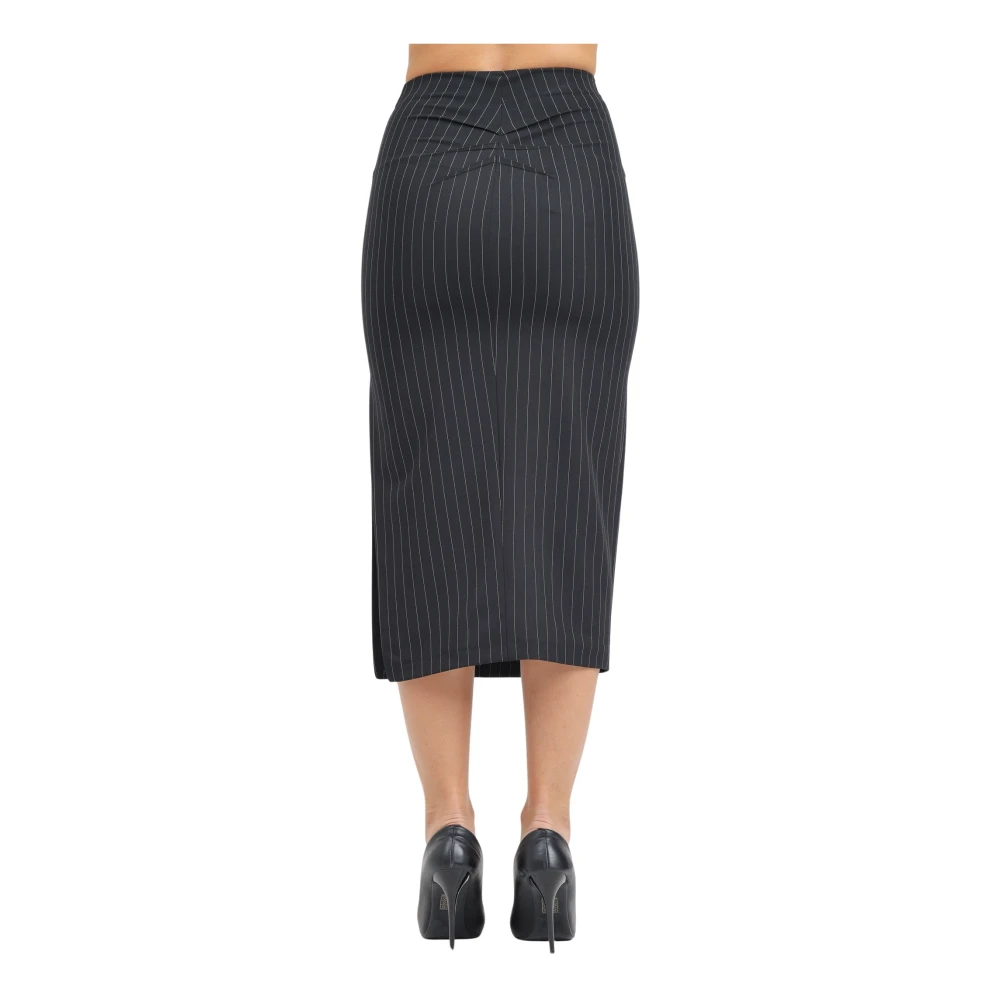 PATRIZIA PEPE Zwarte Gestreepte Midi Rok Black Dames