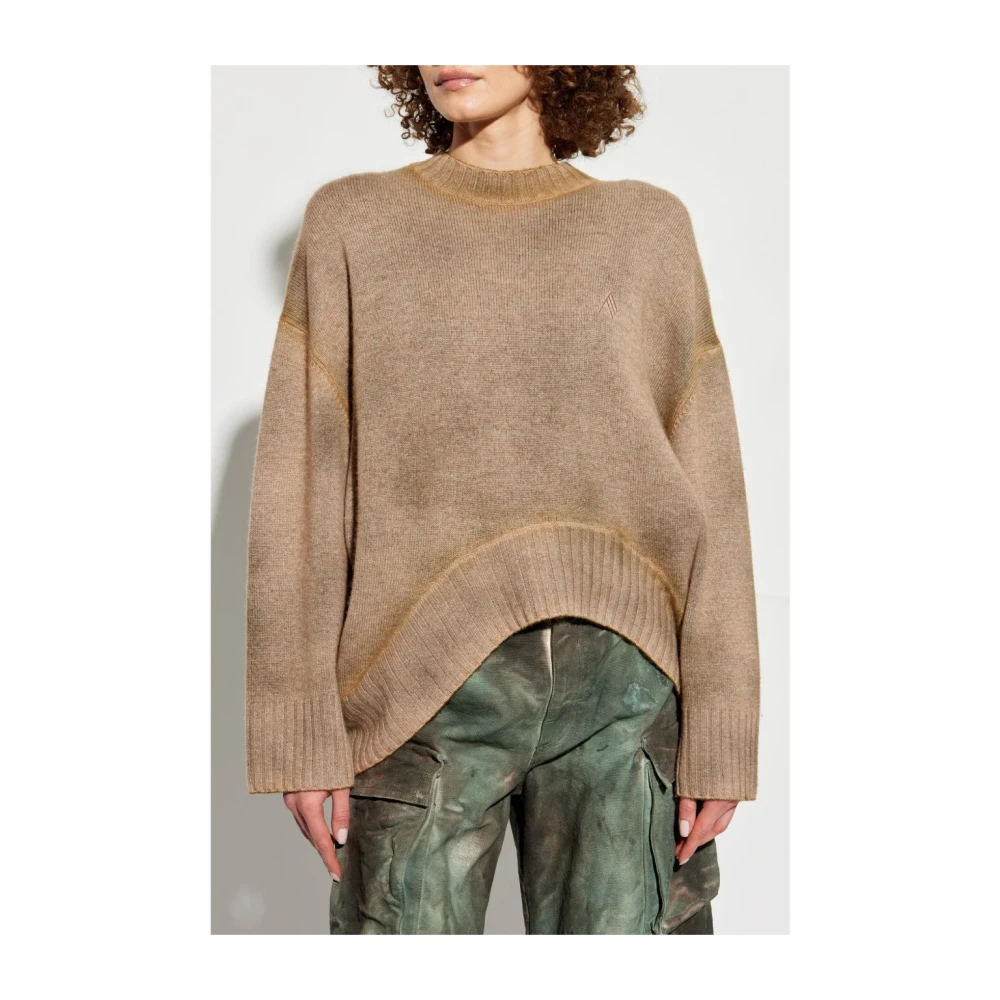 The Attico Bruine Crew Neck Sweater met Logo Brown Dames