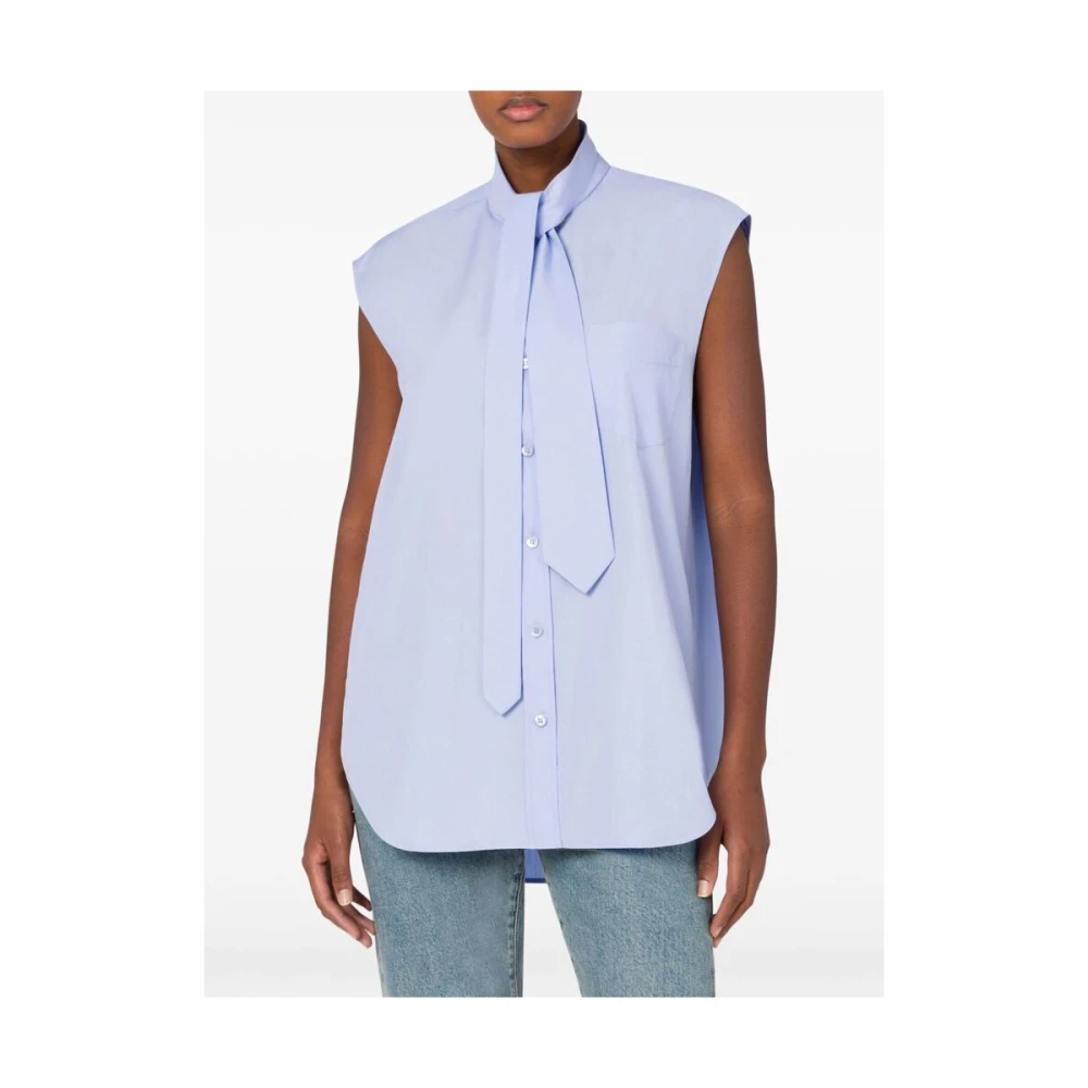 Moschino Lichtblauwe Stropdas Hals Mouwloze Shirt Blue Dames