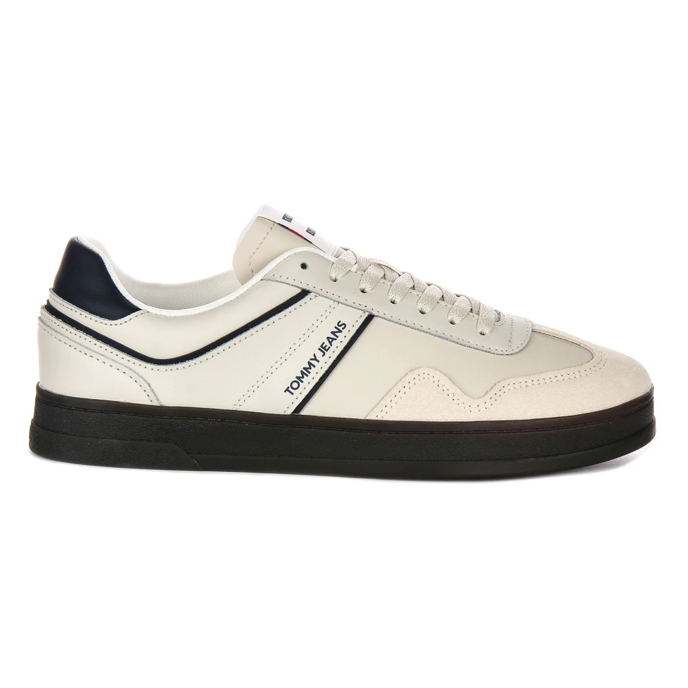 Tommy Jeans Men's Beige Sneakers, 9 Uk, Cream Leather Fashion Trainers