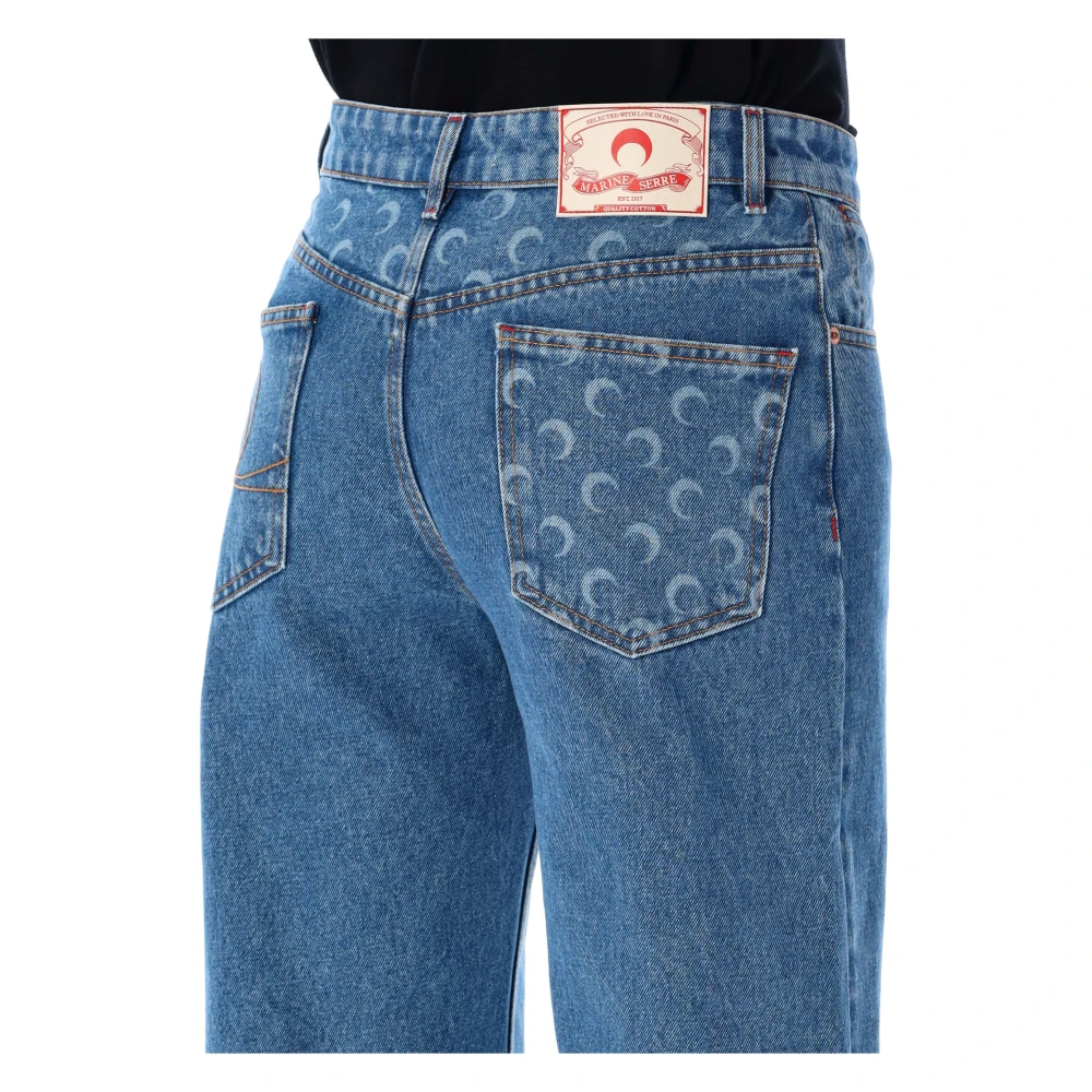 Marine Serre Lichtblauwe Moon Laser Denim Loose Jeans Blue Heren