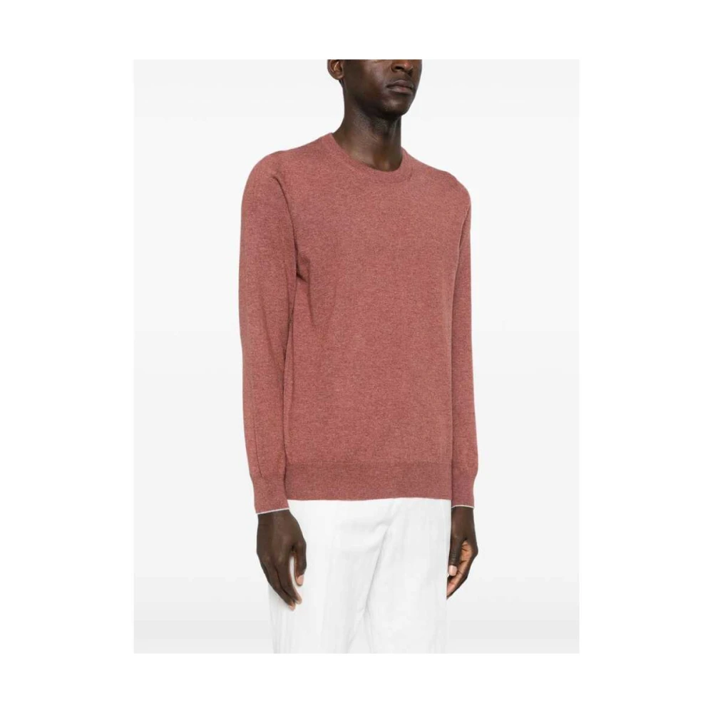 BRUNELLO CUCINELLI Rode Cashmere Gebreide Crew Neck Sweater Red Heren