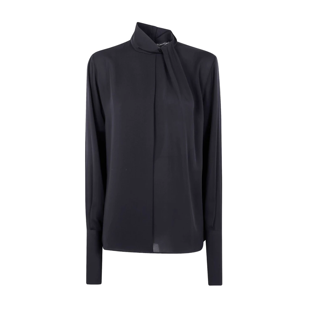 Tom Ford Women's Black Washed Silk Georgette Long Sleeve Blouse