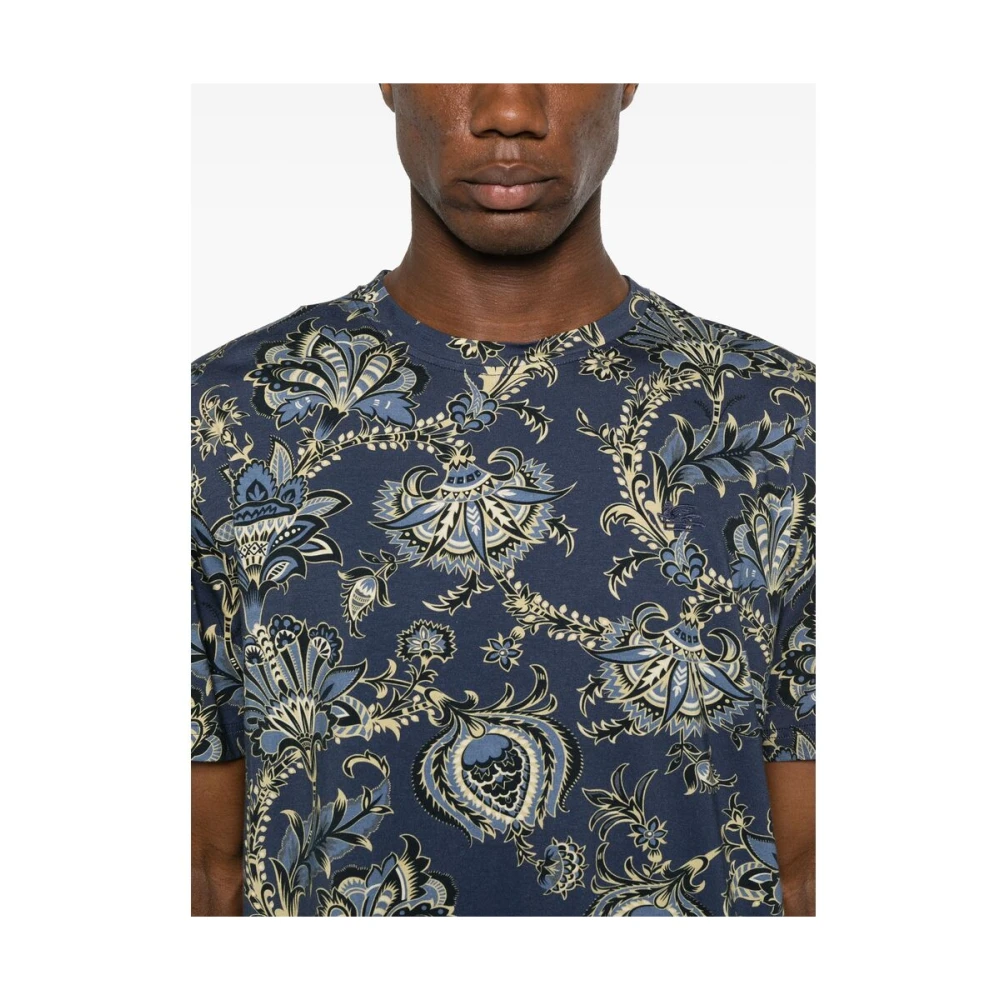 ETRO Blauw Crew Neck T-shirt Korte Mouwen Blue Heren