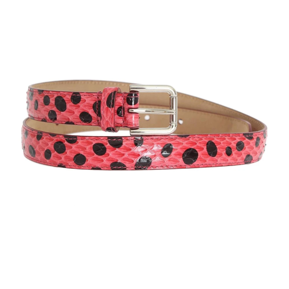 Dolce & Gabbana Roze Polka Slangenprint Riem met Zilveren Gesp Multicolor Dames