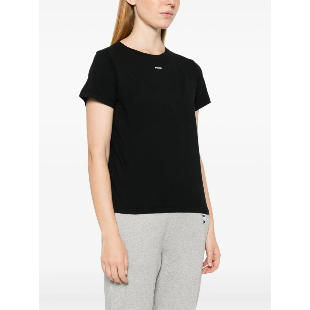 pinko Zwarte Katoenen Jersey T-shirts en Polos Black Dames