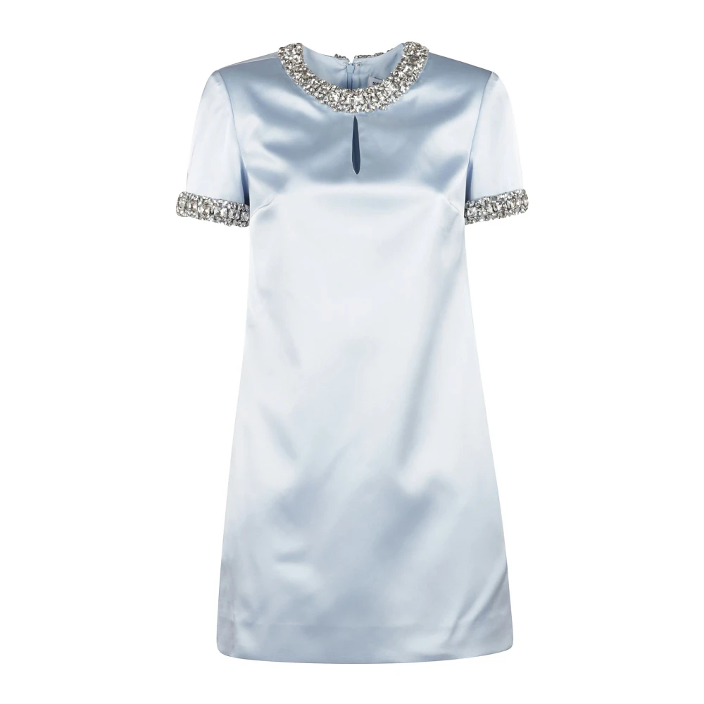 Self Portrait Blauwe Satijnen Versierde Mini Jurk Blue Dames