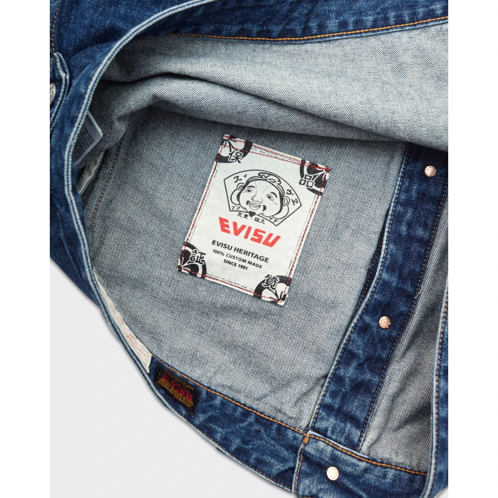 Evisu Gedrukte Denim Shirt in Blauw Blue Heren