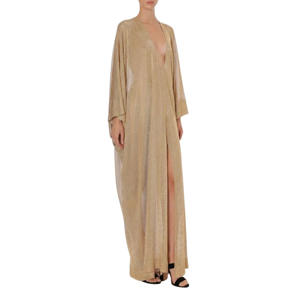 Alberta Ferretti Yellow Gowns, Female, M, Lurex Mesh Kaftan Dress