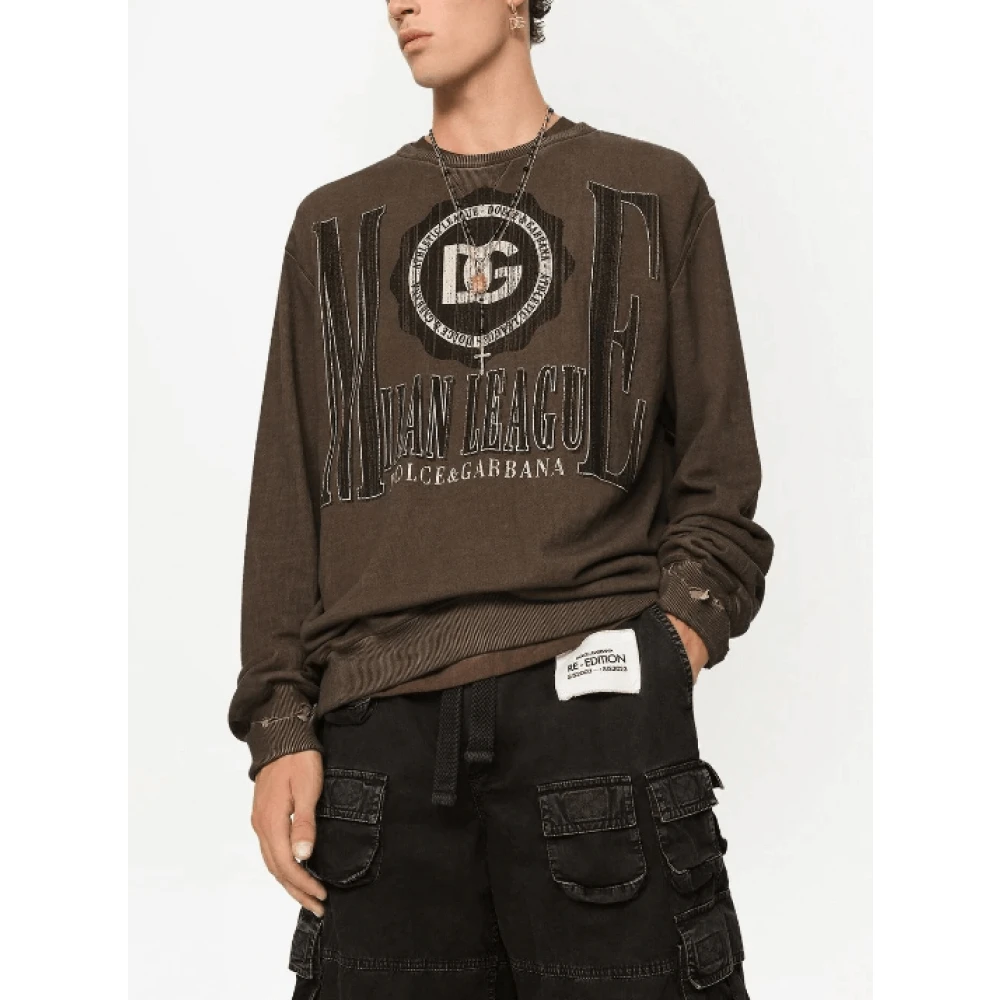 Dolce & Gabbana Bruine Logo-Print Katoenen Sweatshirt Brown Heren