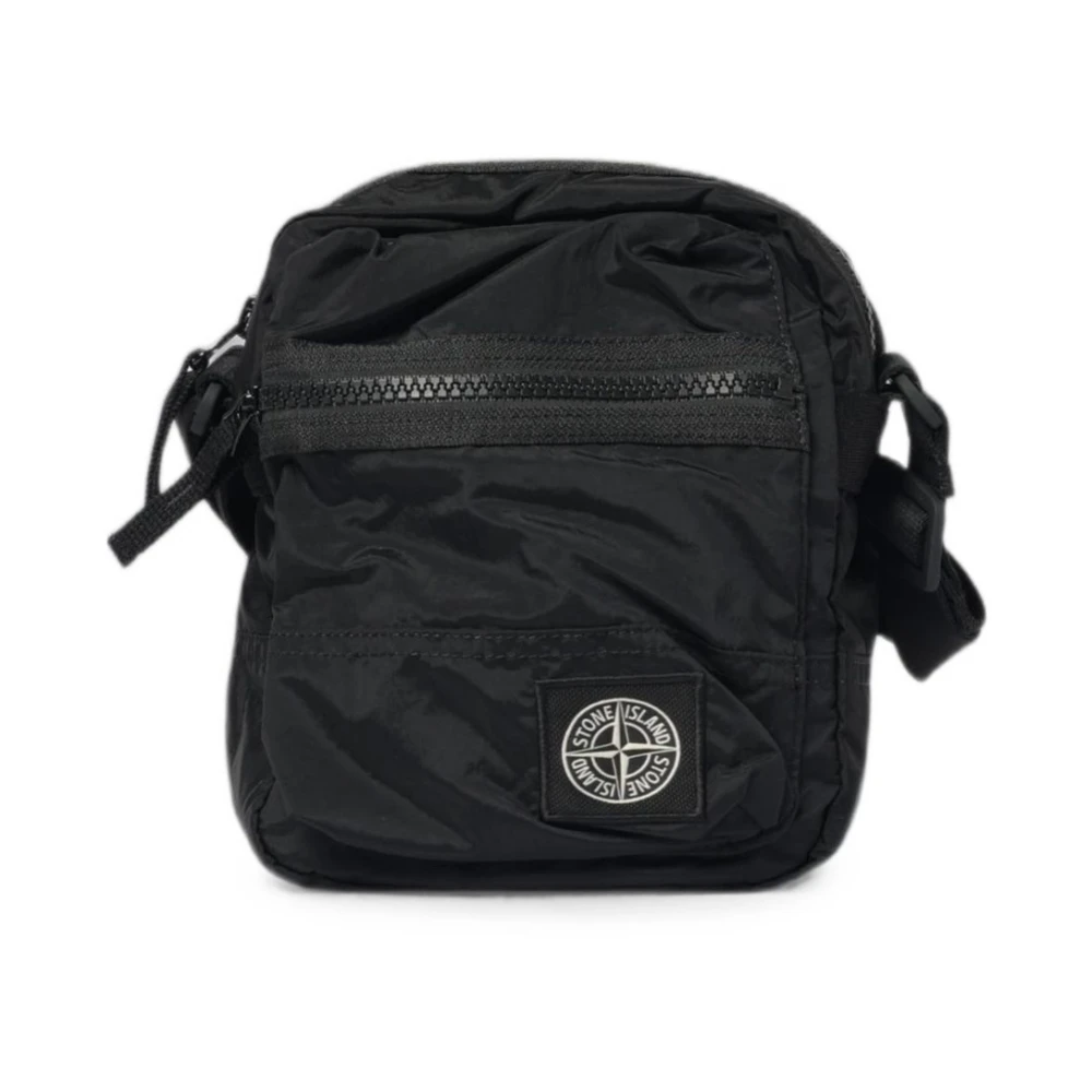 Stone Island , Cross Body Messenger, Male, Black, One Size, Coated Nylon Metal Pouch Bag