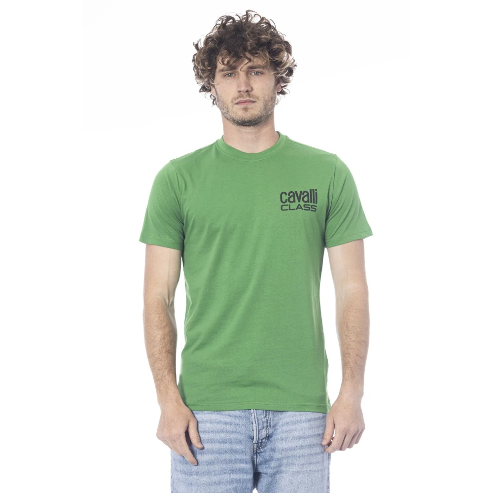 Cavalli Class Groene Katoenen Logo Print T-shirt Green Heren