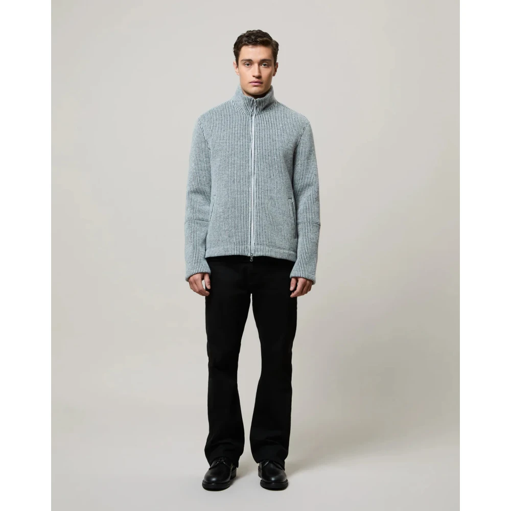 Brixtol Textiles Grijze Gebreide Jas met Tweewegrits Gray Heren