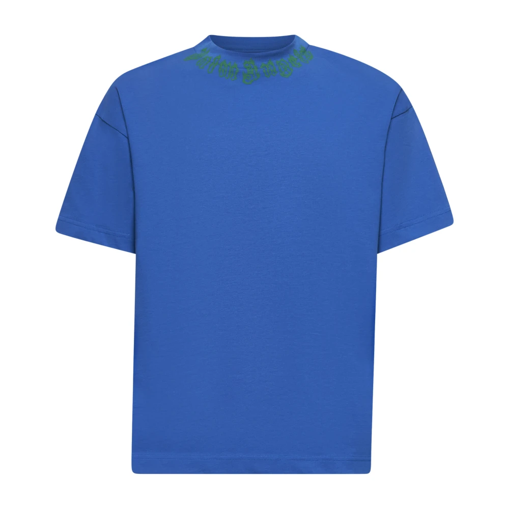 Palm Angels Flame Logo Blauw Katoenen T-shirt Blue Heren