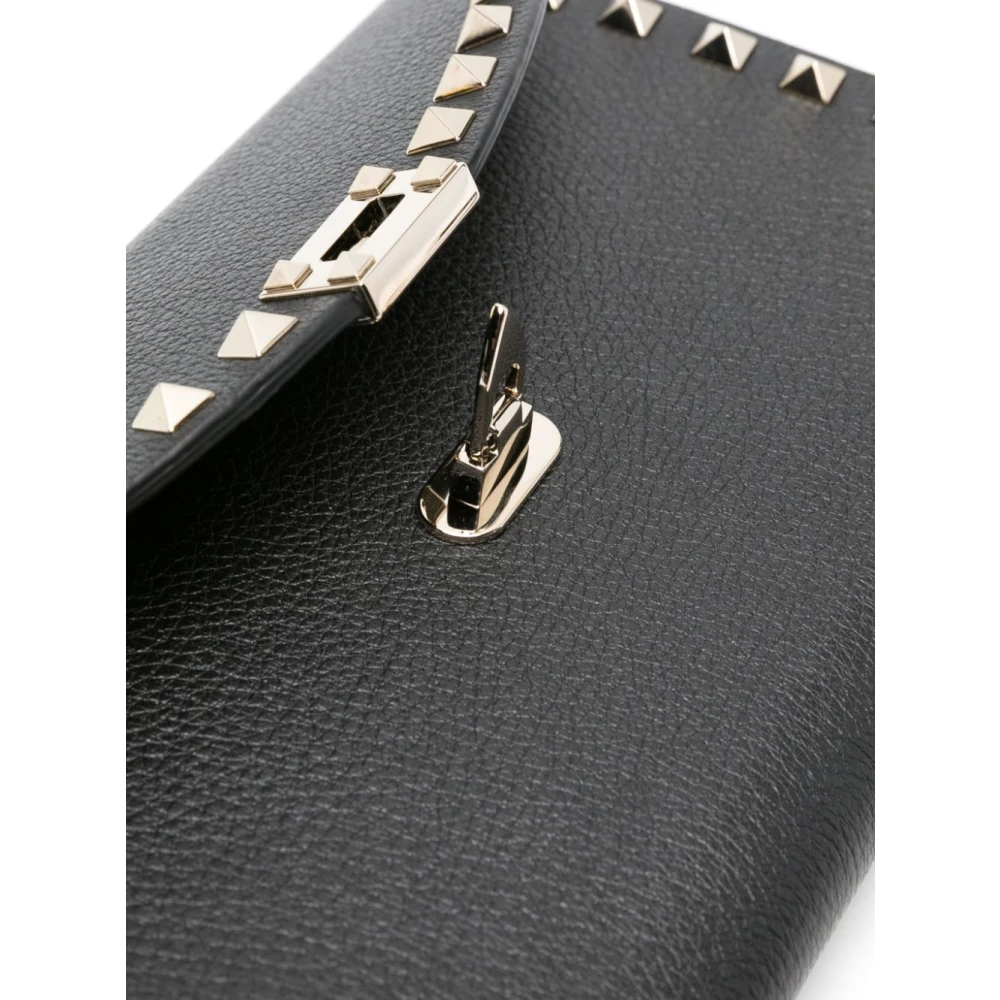 Valentino Garavani Zwarte Leren Studs Ketting Portemonnee Black Dames
