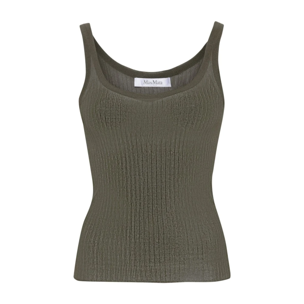 Max Mara Zijden Geribbelde Groene Top Green Dames