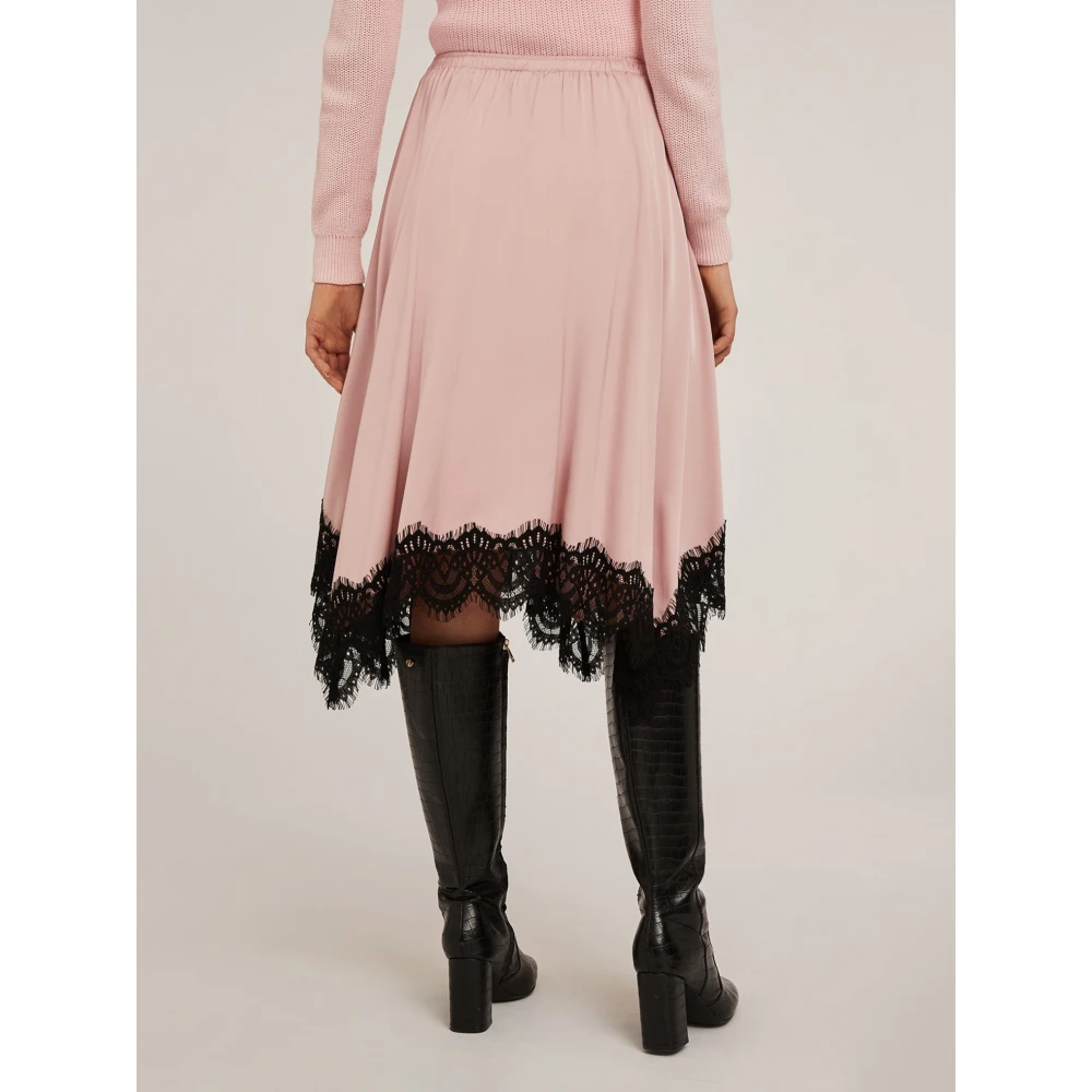 Motivi Satijnen rok met kanten rand Pink Dames