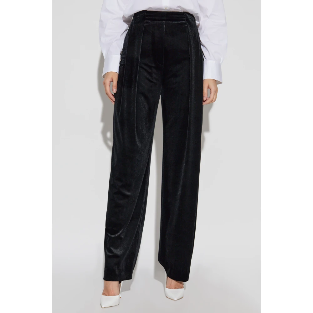 Balmain Fluwelen broek met voorplooien Black Dames