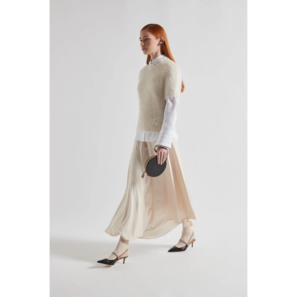 PESERICO Asymmetrische viscose satijnen midi-rok Beige Dames